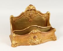 A SUPERB 19TH CENTURY FRENCH ORMOLU DESK TIDY BY RAMBAUD SCULP, SUISSE, with 2 compartments, scrolls