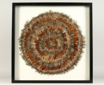 A FRAMED AND GLAZED MEXICAN FEATHER PICTURE 19ins x 19ins