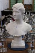 A GOOD 19TH CENTURY CARVED WHITE MARBLE BUST OF A LADY ON A STAND. 2ft high.