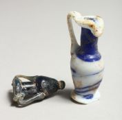 TWO MINIATURE ROMAN STYLE GLASS AMPHORA 1.5ins & 2.25ins high