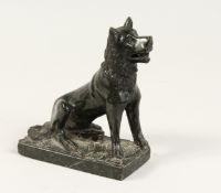 A CARVED SERPENTINE MODEL OF THE BURGHESE DOG 5ins high
