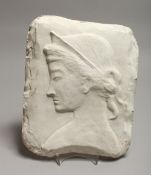 A RELIEF CAST, PAINTED PLASTER PLAQUE, bust of a young lady, 