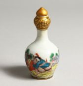 A CHINESE PORCELAIN EROTIC SNUFF BOTTLE 4 ins high