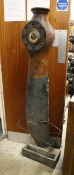 AN UNUSUAL HALL /STICK STAND, formed from a part of a propellor, inset with a aneroid barometer, the