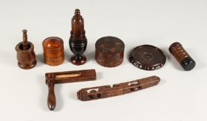 EIGHT SMALL ITEMS OF TREEN including a bird scarer
