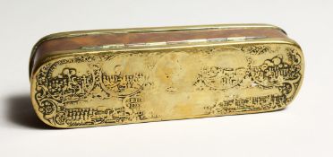 AN 18TH CENTURY DUTCH BRASS BOX AND COVER 6.25ins long.