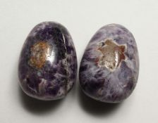 TWO FLUORSPAR MINIATURE EGGS 1.5ins long