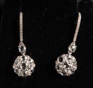 A GOOD PAIR OF 18CT GOLD AND DIAMOND CLUSTER DROP EARRINGS