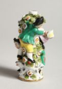 A SMALL SAMSON OF PARIS PORCELAIN SCENT BOTTLE, figures on a flower encrusted tree with dog, 3.75