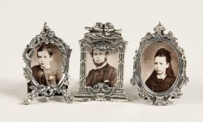 THREE CAST SILVER NOVELTY MINIATURE PHOTOGRAPH FRAMES