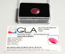 A LOOSE 11.90CT RUBY (CORUNDUM) STONE with gemstone survey.