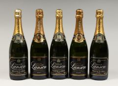 FIVE BOTTLES OF LANSON CHAMPAGNE, 2 BRUT, 3 BLACK LABEL