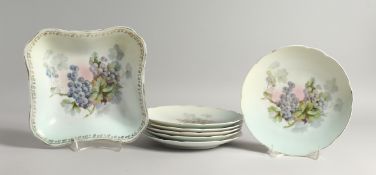 AN AUSTRIAN PORCELAIN FRUIT SERVICE, comprising a dish and six plates, each decorated with