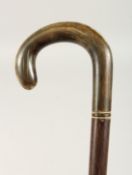 A HORN/ANTLER HANDLE WALKING STICK 3ft long