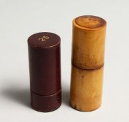 A TREEN SCENT BOTTLE AND A SOVEREIGN HOLDER