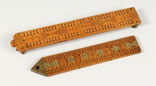 TWO SMALL TREEN CRIB BOARDS 9ins & 7.25ins long