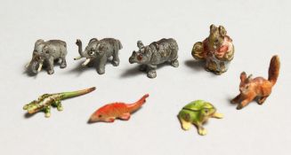 A GROUP OF EIGHT MINIATURE VIENNA COLD PAINTED BRONZE ANIMALS, to include elephants, frog and