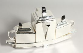 A CHRISTOPHER DRESSER PLATED THREE TEA POT STAND