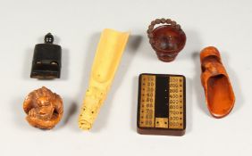 SIX VARIOUS SMALL PIECES OF TREEN including a whistle