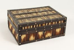 A CELYONESE PORCUPINE QUILL BOX 9ins wide