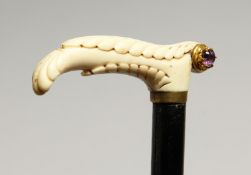 A WALKING STICK WITH AMETHYST HANDLE 33ins long
