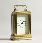 A 19TH CENTURY FRENCH BRASS CARRIAGE CLOCK. 3.75ins high
