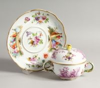 AN AUGUSTUS REX TWO HANDLED BOWL AND COVER with sepia scene, figures in a garden and a similar