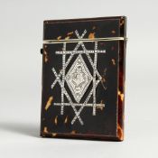 A VICTORIAN SILVER INLAID TORTOISESHELL CALLLING CARD CASE