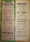 [CANADA] 2 theatre bills printed on silk: a) pink silk, green-bordered, advertising performances
