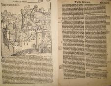 [PRINTING] 2 early printed black letter leaves, one with large woodcuts, the other from a folio