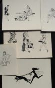 [GLAMOUR / FIGURE STUDIES] series of original pen & ink studies on card, probably a UK artist (one
