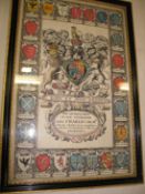 [ROYALTY] a fine 17th c. engraving, early colouring, of the Arms of Charles II, f & g, 42 x 28 cms.