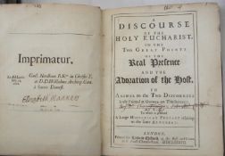 WAKE (W.) A Discourse of the Holy Eucharist, 4to, pp. [4, license & title], xxviii, [6], 127 [1],