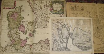 [MAPS] 3 Scandinavian maps: Copenhagen, 1659; Valck's Denmark; Janssonius, Selandiae, small hole. (
