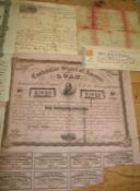 [AMERICANA] 3 x Confederate Loan certificates, a/f, dated 1861, 1863; & small q. of misc. & later