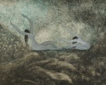 Hoang Trong Tien, 20th Century Vietnamese School, two female figures in an ethereal landscape, oil