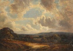 Edwin Harris (19th century) British, An extensive landscape with a cloudy sky, oil on board, signed,