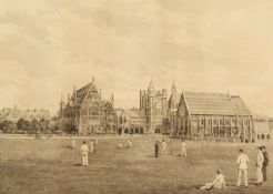 W. A. Cox after F. P. Barraud, A cricket match (at Eton?), pencil signed engraving, 16.5 x 21.5 .