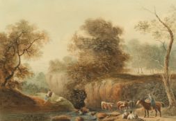 Thomas Barker of Bath (1769-1847) British. A Scene of Cattle Crossing a River with Figures