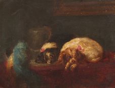 19th/20th After Landseer, 'The Cavalier's Pets', A scene of two resting dogs, oil on panel, 6.25