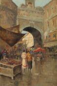 S. Gennaro, Early 20th Century Continental School, Figures in a busy Continental marketplace, oil on