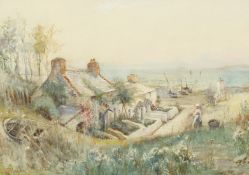 Joseph Hughes Clayton (1870 1930) British. Cottages by the Sea, Watercolour, Signed, 14 x 20