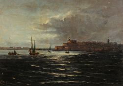 Early 20th century Maltese school, A view of the Dragonara with traditional fishing boats in the