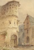 19th century, A pair of watercolour views of continental town scenes, indistinctly signed with