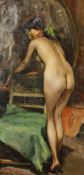 Durando Togo Richards (1910-?), A nude of a lady facing a mirror, oil on canvas, signed, 20 x 39.