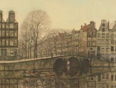 Franz Everbag (1877-1947) A bridge over a canal in Amsterdam, an etching, aquatint, signed and
