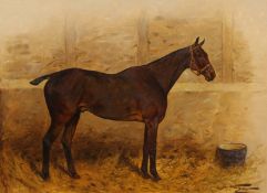 G. Wright, A study of a horse in a stable, oil on canvas, signed, 16 x 22 .