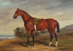 C. Harrison, A pair of oil on panel scenes of horses, signed, 5 x 7 .