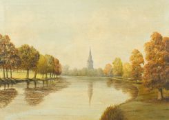 Attributed David Mead (1906-1986) British, The Thames , oil on canvas, inscribed verso, 16 x 22