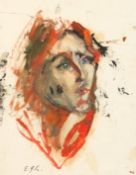E.G.L. 20th Century, A head study of a female figure, oil on paper, signed with initials, 18 x 14